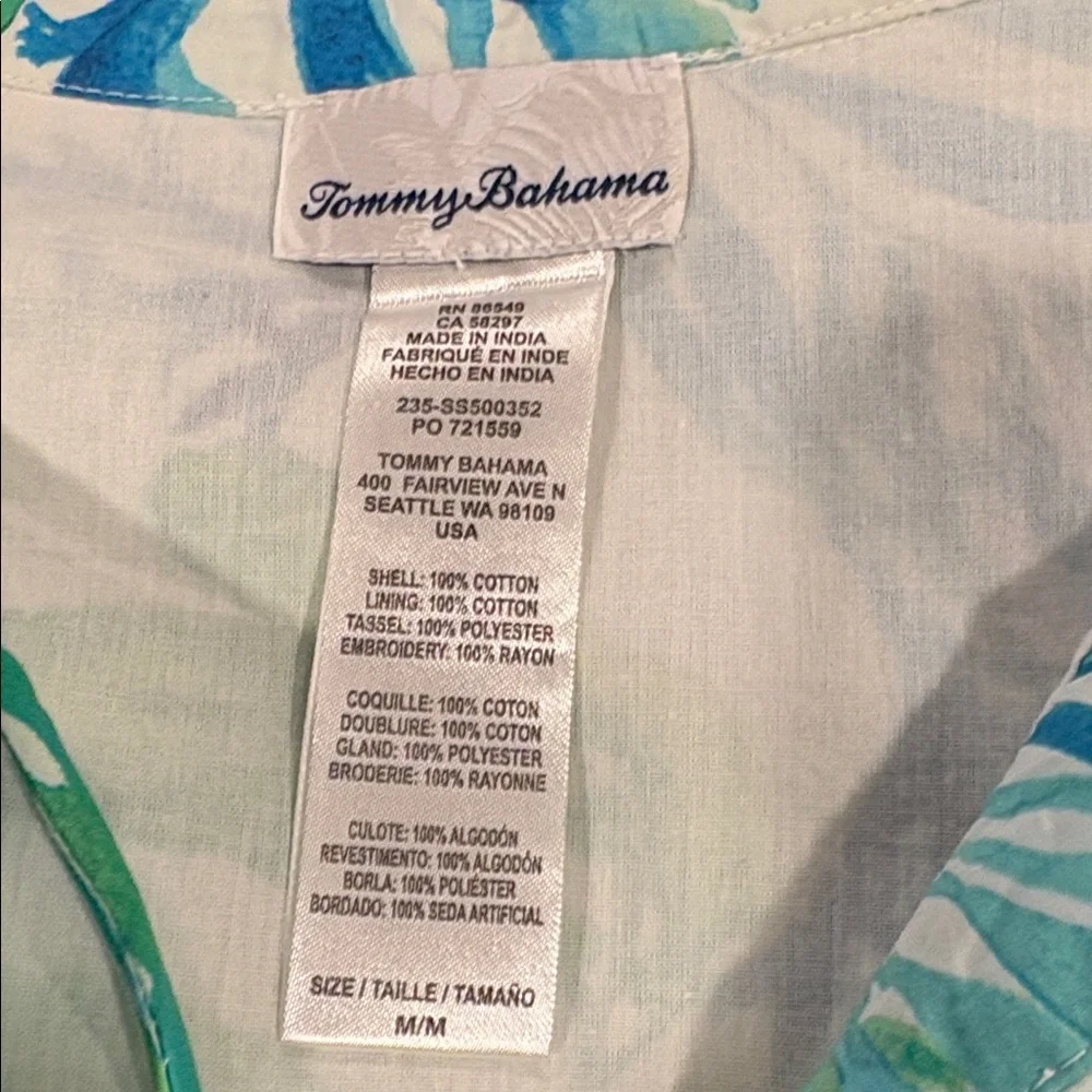 TOMMY BAHAMA tropical Salina Key Seas Fronds women’s dress  Blue Green M EUC - Picture 5 of 6